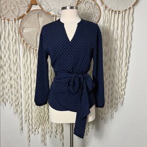 J. Crew Navy Printed Quarter Sleeve Wrap Blouse Size Small